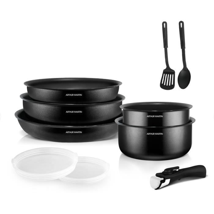 Arthur Martin 10-piece Cookware Set - Aluminum - All Heat Sources Except Induction - Black