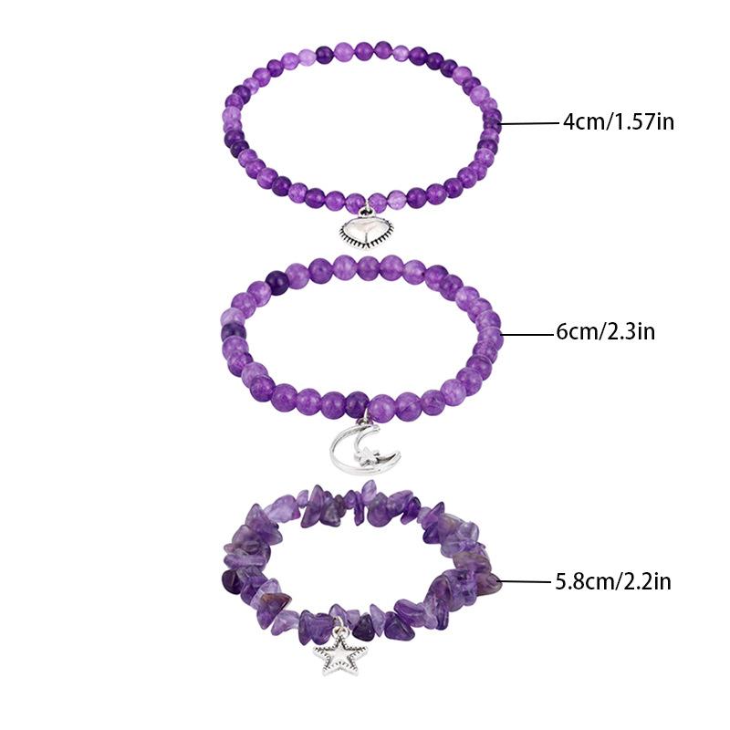 Gravel stone beads three-piece label bracelet simple new star moon pendant elastic rope bracelet