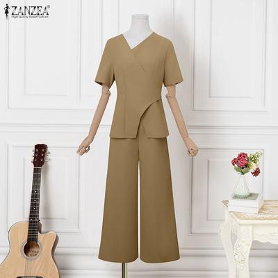 Damen Kurzarm Bluse und Hose Sommer Zweiteiler Anzugsets