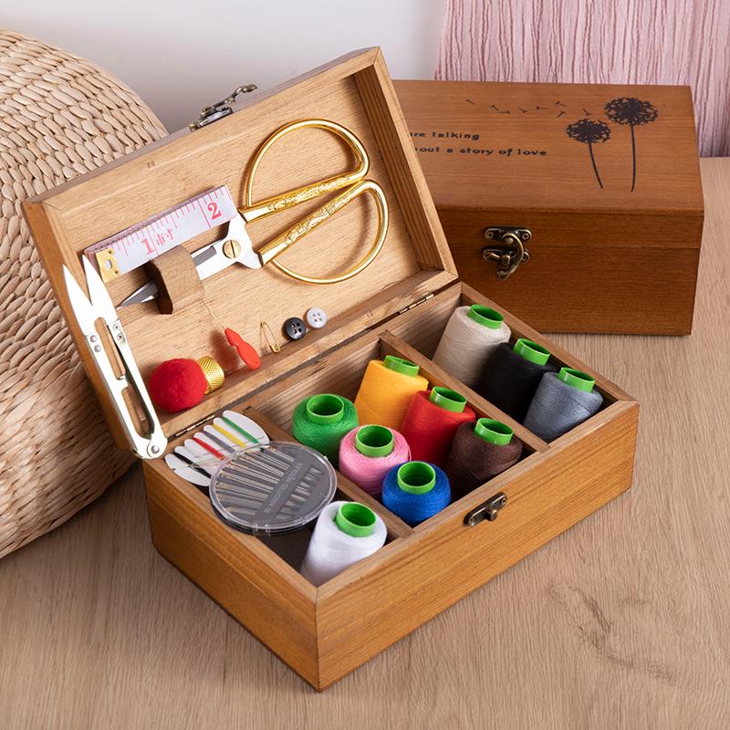 High-End Retro Wooden Sewing Kit: Multifunctional Storage Box for Home or Wedding Dowry