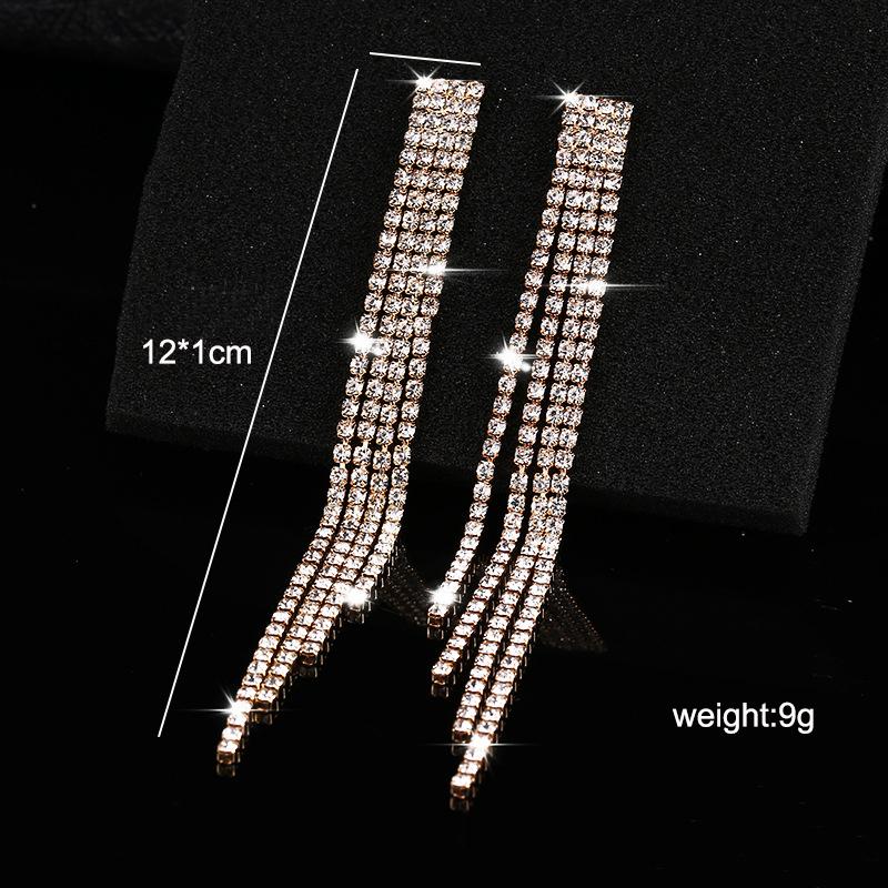 Luxury Crystal Rhinestone Long Drop Dangle Tassel Earrings For Women Wedding Party Gift 2022 Fahsion Jewelry Gold Silver Color