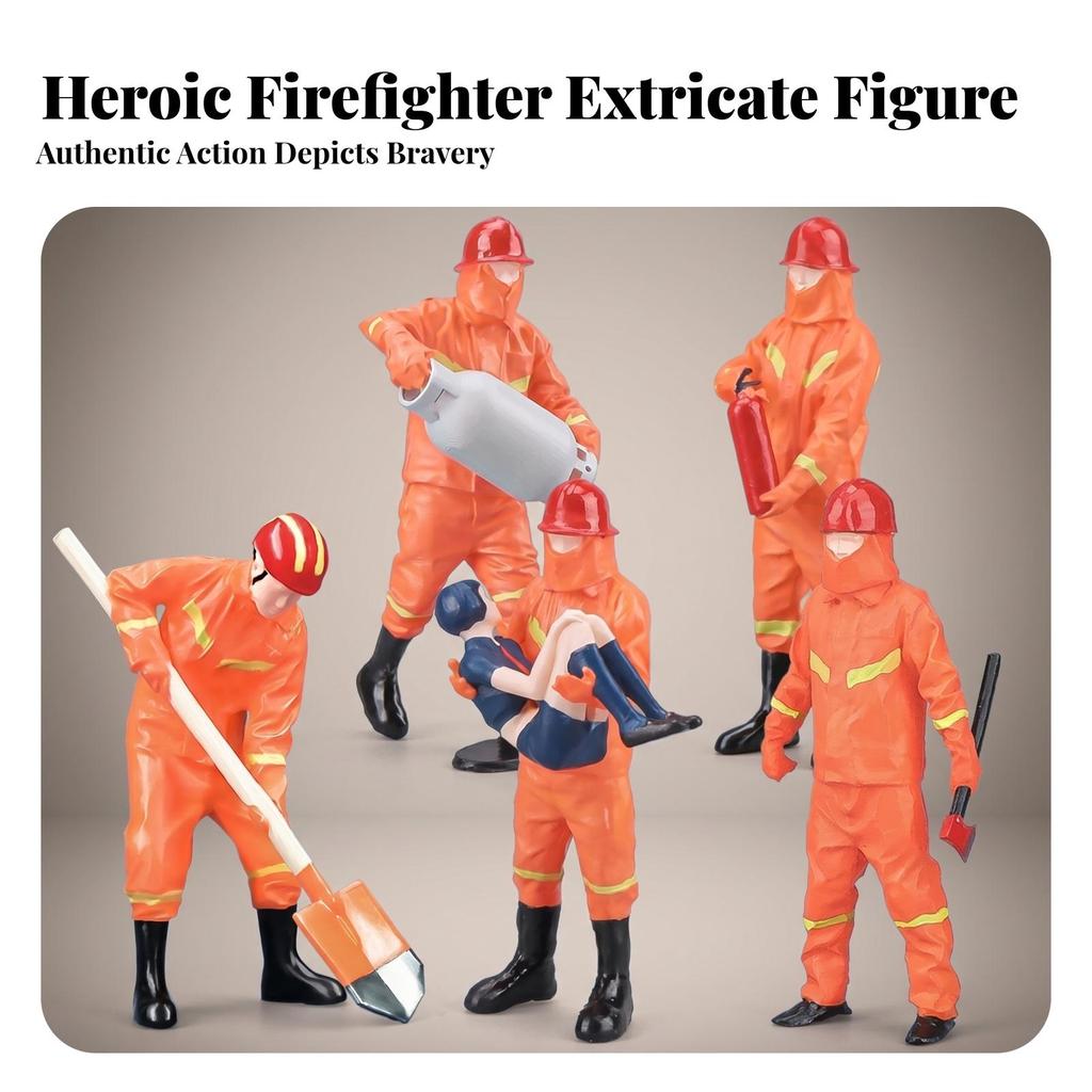 5 Pieces 1:32 Firefighter Set 6 Cm Tall Figure Molded Details Fireman Figurines