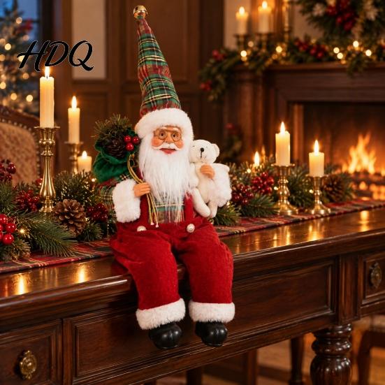 Indoor Festive Shelf Sitter Christmas Sitting Santa Claus Figurine Cute Doll with Gift Bag Xmas Home Ornament Collection And Presents for Holiday