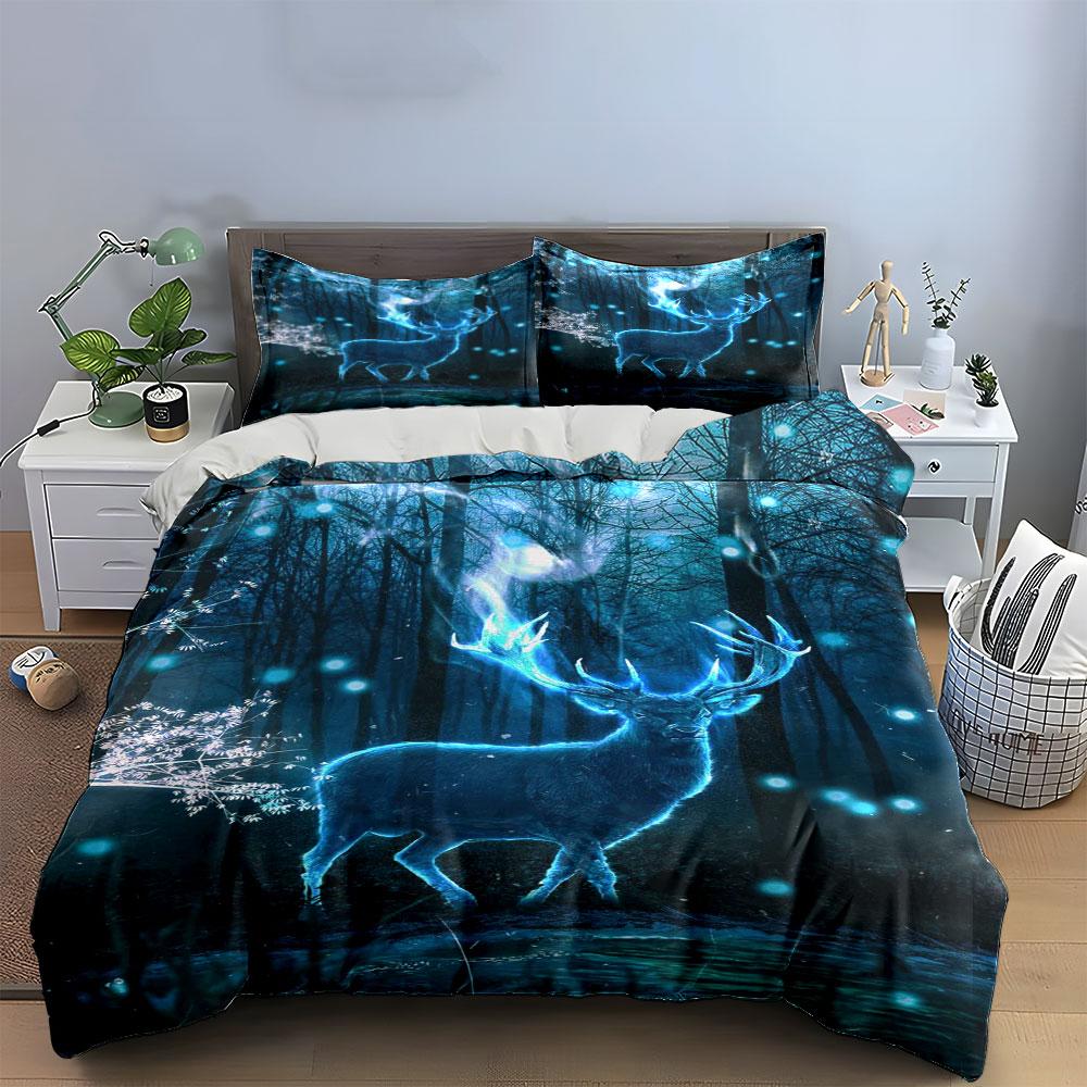 Glowing deer and forest. Bedding sets Duvet cover sets Duvet covers Pillowcases(1 * Duvet Cover 2 * Pillowcases without duvet insert)