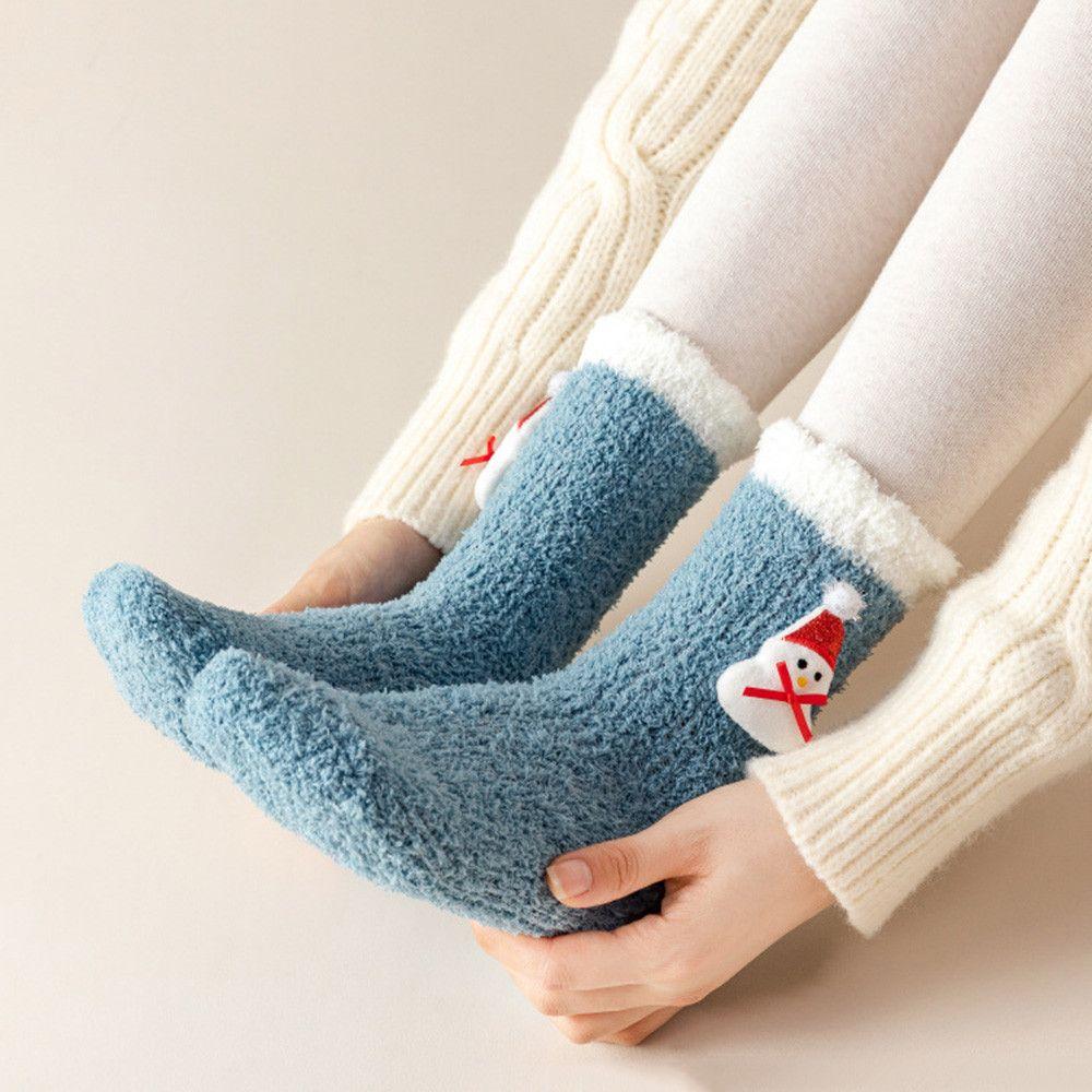 Christmas gift Comfortable Women Santa Claus High socks Cute Coral fleece Stocking Winter Warm