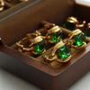 Retro European & American Emerald Crystal Geometric Non-Fading Women's Titanium Steel Pinky Ring