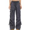 Damen Elastische Hose mit Hohem Bund Lässige Passform Weites Bein Lange Hose Hose mit Taschen