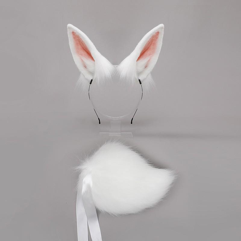 Plush Rabbit Ears Headband Tail Set Cosplay Anime Convention Cute Kawaii Costume Accessory