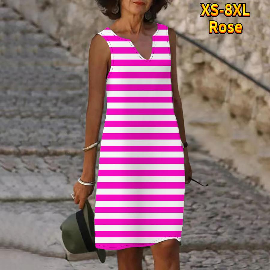 Rochie cu imprimeu cu dungi de zebră de vară pentru femei, cu decolteu în V, ocazional, fără mâneci, la modă, lejer, sexy, rochii mari mari XS-8XL