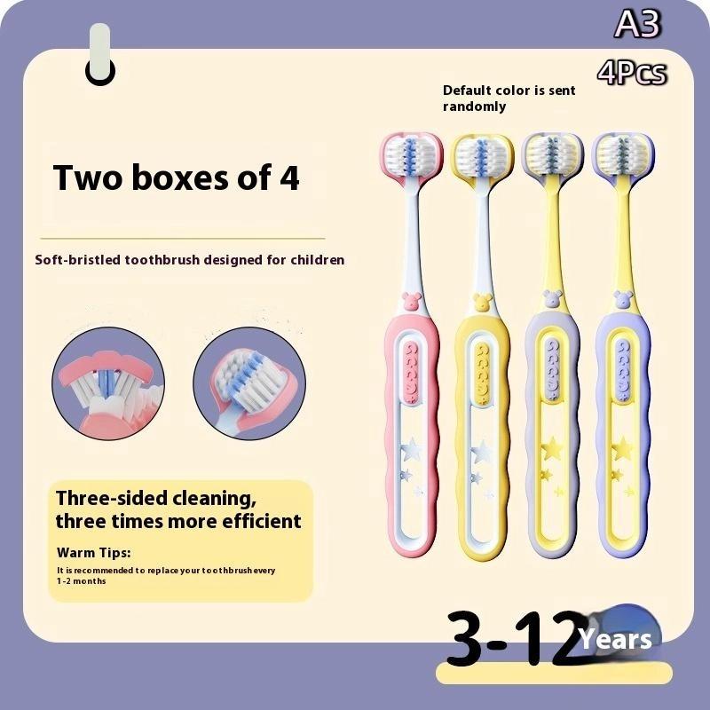 

Антибактериальная чистящая зубная щетка для детей Трехсторонняя зубная щетка с мягкой щетиной для младенцев и малышей в возрасте 3-12 лет A3