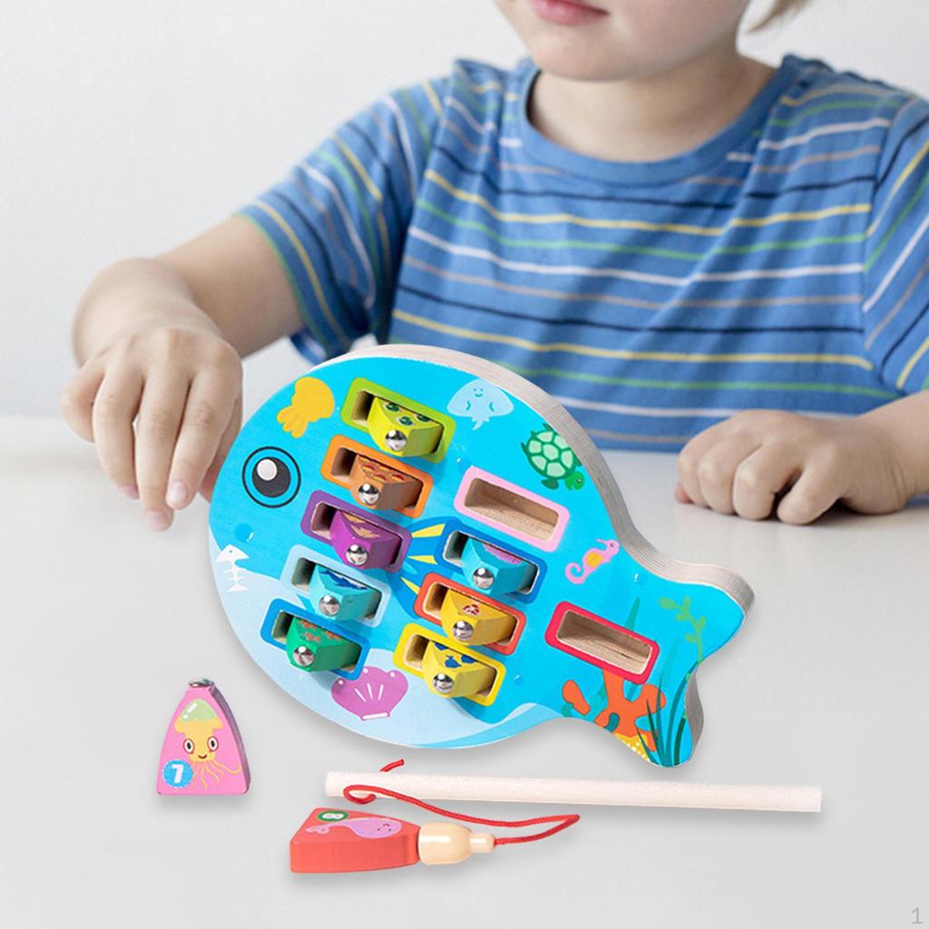 Magnetic Wooden Fishing Game Learning Preschool for Kids Children Boys Girls Dinosaur