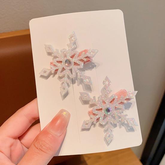 1 Pair Girls Hair Clip Blue White Snowflake Design Christmas Hair Pins Lightweight Hair Styling Tools Hair Accessories