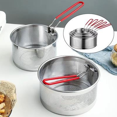 Edelstahl Frittiersieb Korb Maschendesign Leicht zu Reinigen Ölpfanne Sieb Haushalt Ölfilter Kochkorb Gemüse Frittieren