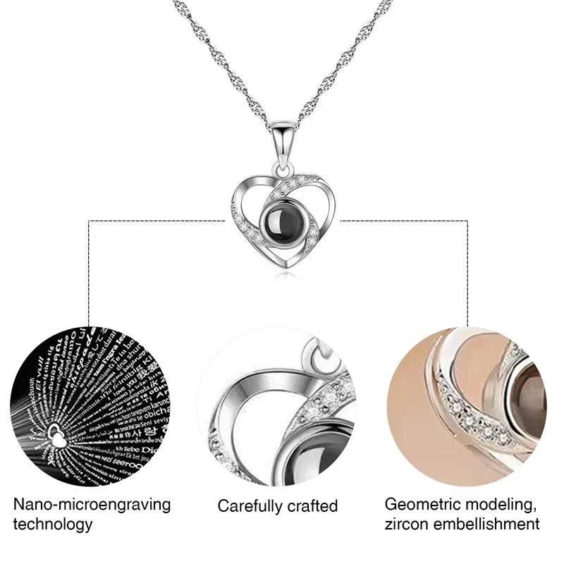 Collares Con Colgante Necklace Heart Projection I Love You 100 Languages Personalized Love Pendant Gift Women