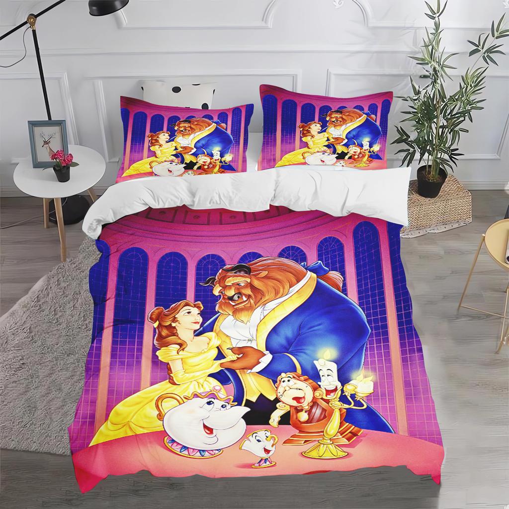 Princess Belle, Beauty And The Beast Duvet Cover Queen Size Bedding Set Polyester 3-Piece Set 1 Quilt Cover Home Decor