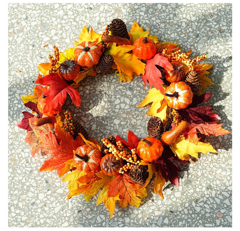 Autumn Harvest Sunflower & Maple Leaf Wreath for Thanksgiving Doorway Decoration
