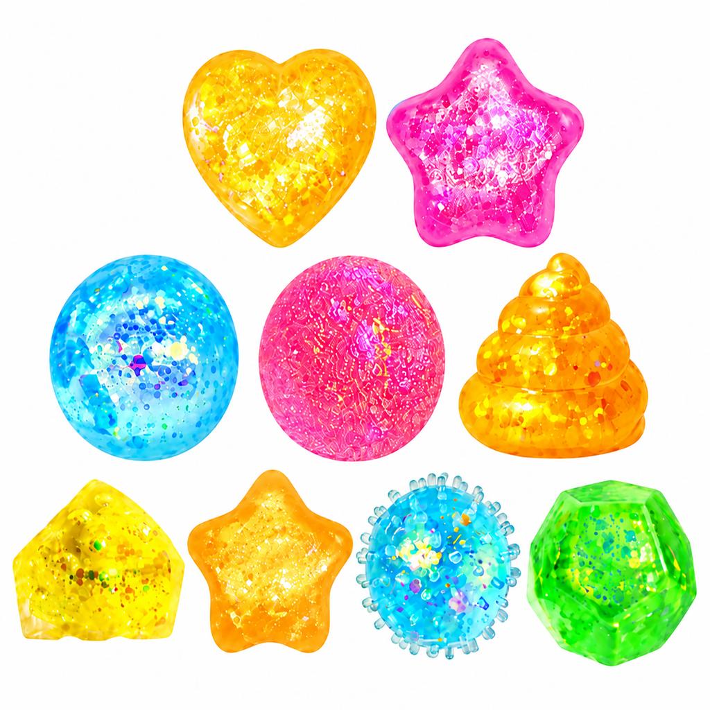 Ball Toy Set with Gold Glitter, Slow Rising Toys for Kids and Adults