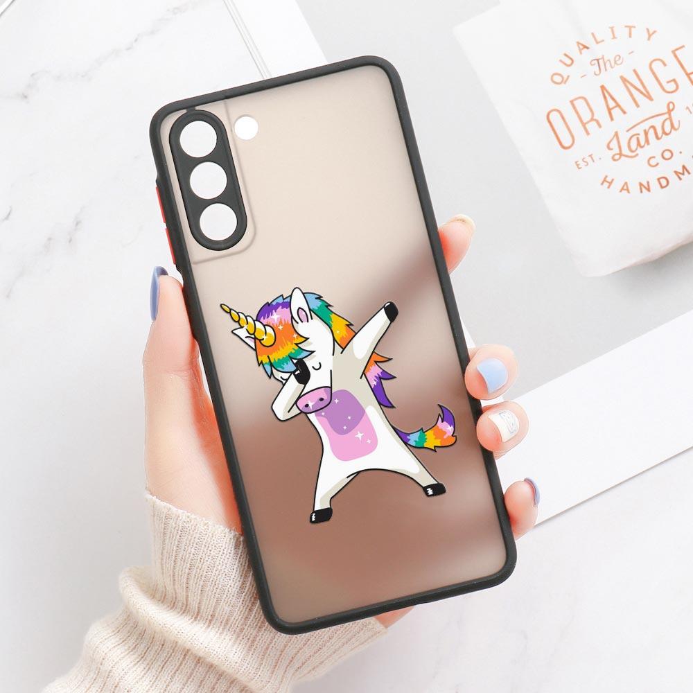 S23 Ultra Case For Samsung Galaxy S23 S22 Ultra S20 S21 FE Plus S10 Lite S24 Phone Case Matte Clear Cover Funny Unicorns Rainbow