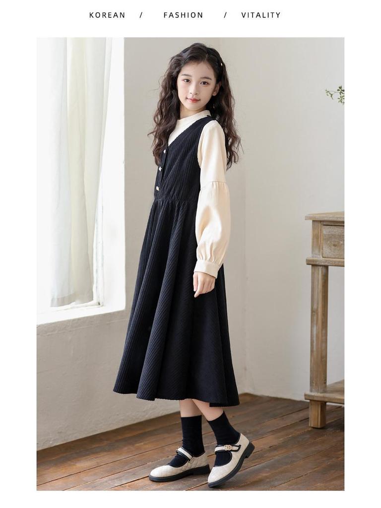 CUHK Mädchen Faux Zweiteiler Langarm Prinzessinnenkleid - Modischer Herbst/Winter Stil