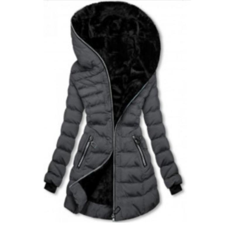 

Модное зимнее хлопковое пальто для женщин, с капюшоном, теплое и флисовое хлопковое пальто, пальто средней длины, черная куртка с хлопковой подкладкой M серый