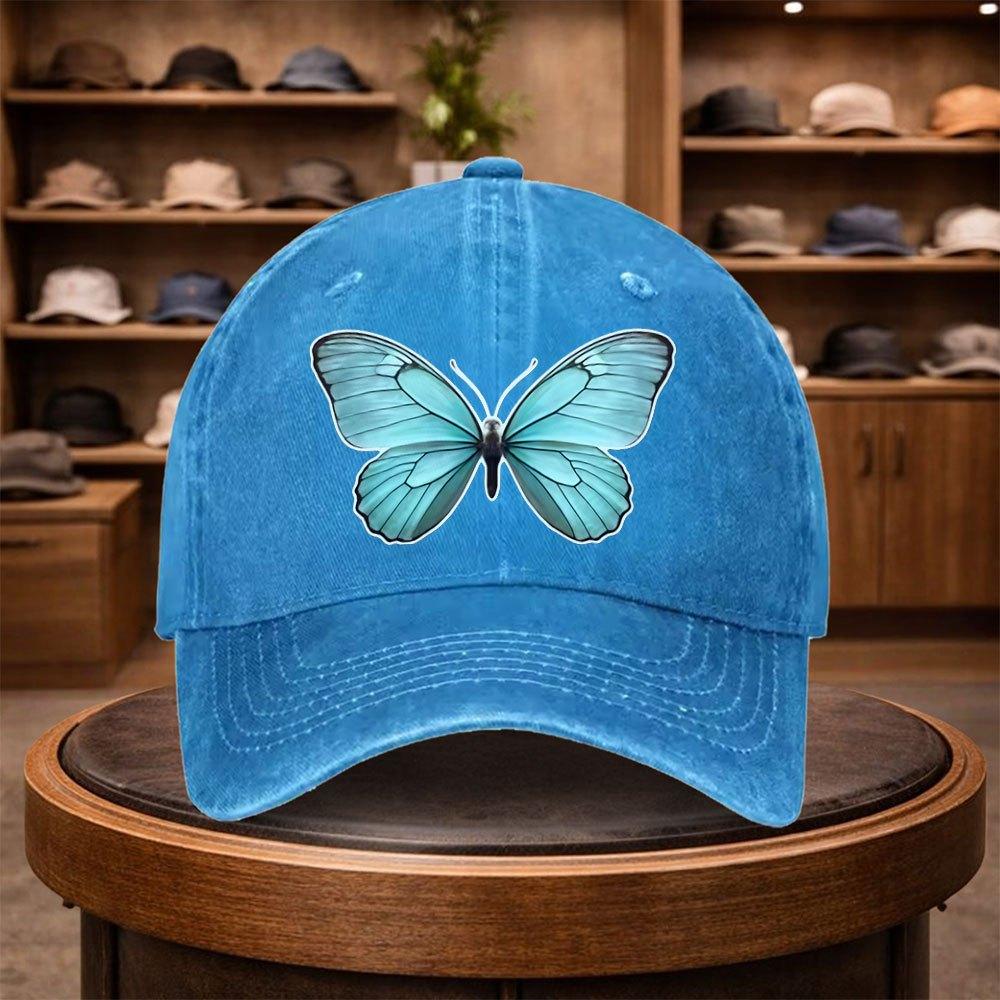 A Large Blue Butterfly Print Baseball Cap a Casual Duckbill Hat Stylish And Adjustable for Outdoor Use Suitable for Travel An 1pc