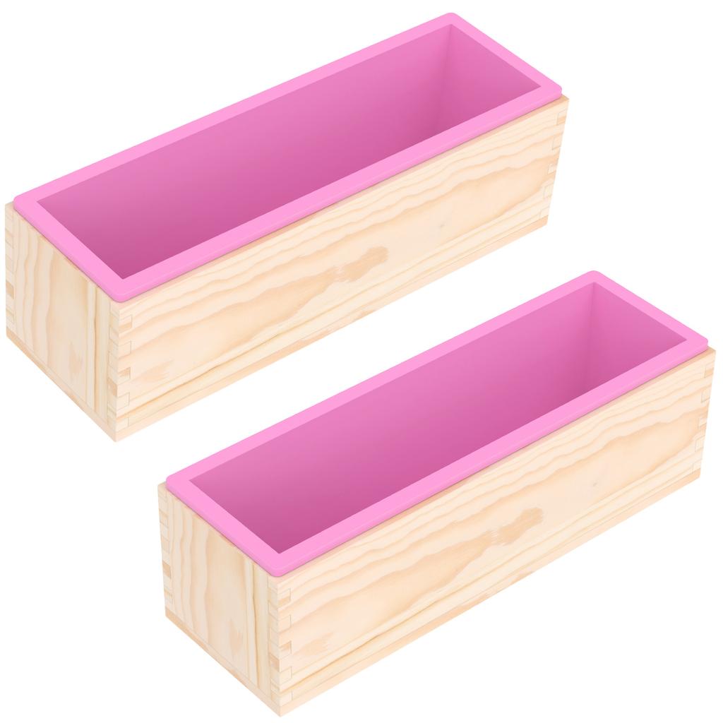 2 Stück Silikon-Seifenform 41oz Rechteckige Silikon-Seifenform mit Holzkiste Leicht zu entformen für Seifenherstellungs-Enthusiasten & Anfänger