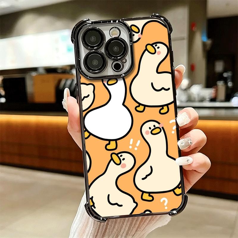 Cartoon Cute Duck Soft Phone Case For iPhone 15 16 17 Air 14 Pro Max 16E Plus 13 12 Mini Plating Anti-Fall Fundas