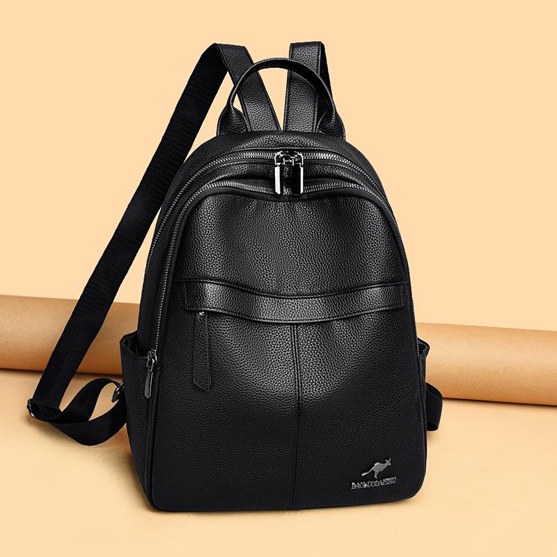Double-shoulder Bag, Large-capacity Student Schoolbag, Simple Soft Leather Travel Bag for Women