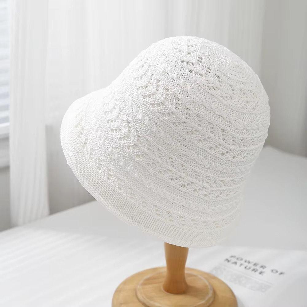 Knitted Bucket Hat Breathable Sun Hat Casual Hollow Beach Cap  Spring and Summer