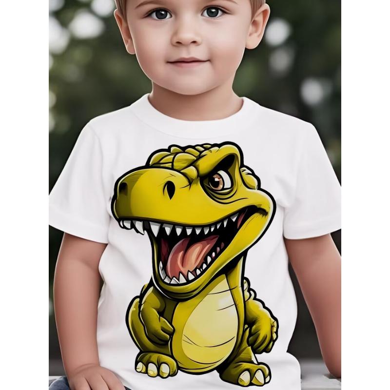 Boys Crew Neck Short Sleeve T-Shirt with Cartoon Dinosaur Print 110