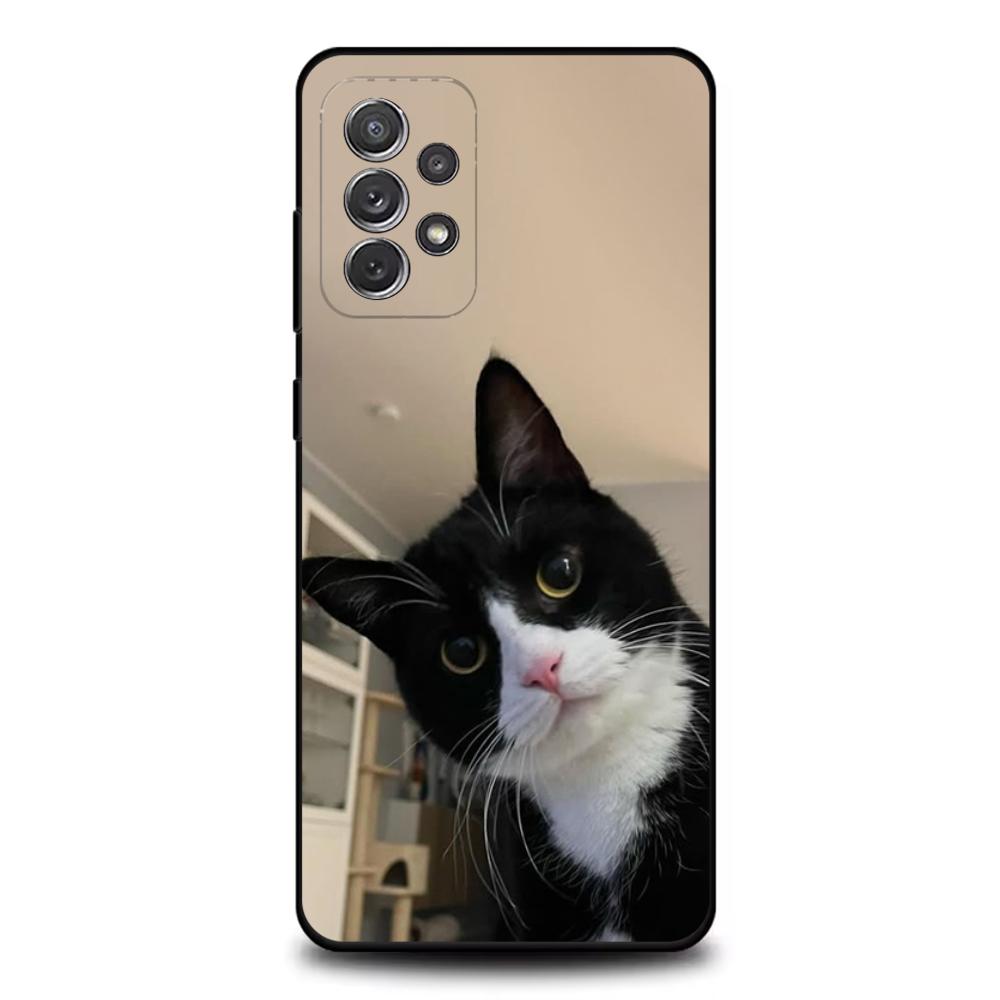 

1PC Cute Black and White Cat Phone Case For Samsung S25,S24,S21,S22,S23,S30,Ultra,S20,Plus,Fe,Lite,Note,10,9,5G Black Cover Samsung S21 s305G