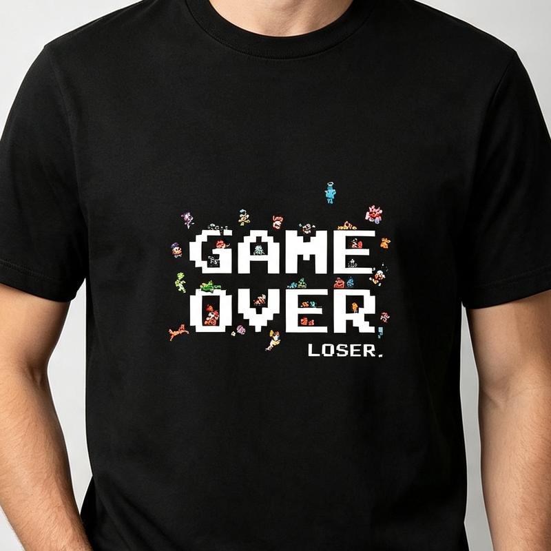 Game Over Pixel Retro Game Characters Graphic T Shirt Classic Arcade 8bit Gaming Tee Vintage Video Gamer Casual Street Cotton