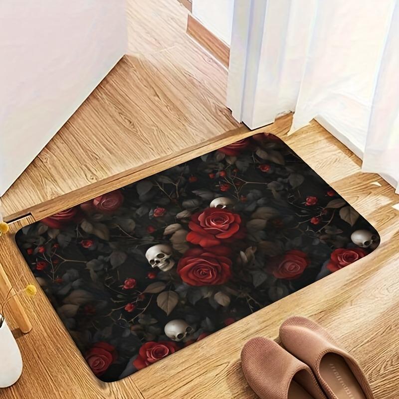 1PC Halloween Skull Crow Kitchen Rug Non-Slip Door Mat Pop Design Bathroom Rug Bath Mat Carpet for Home Sink Laundry Decor