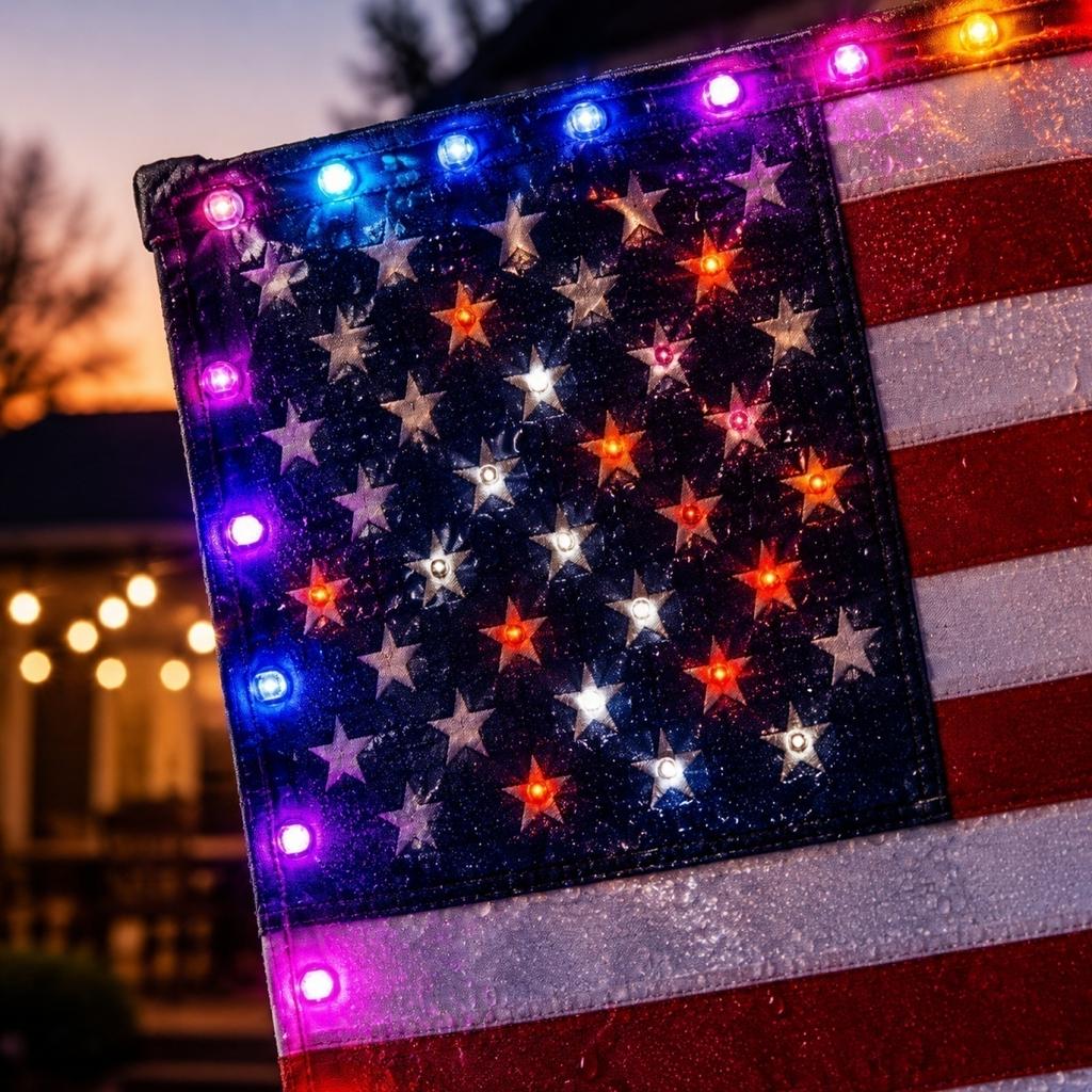 Patriotische LED-beleuchtete Flagge für den Innen- und Außenbereich Strapazierfähiges Gewebe mit integrierten LED-Lichtern zur Dekoration und Feier