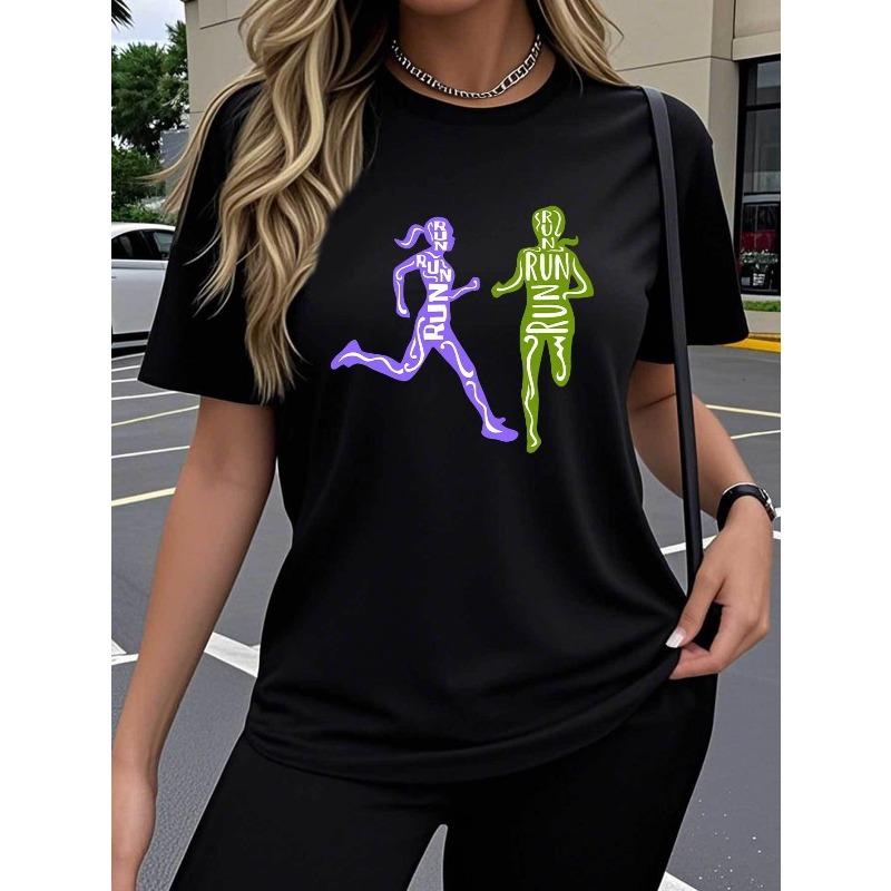 

Single-piece Women s Short-sleeve T-shirt, Featuring a Trendy Artistic Creative Fun Print with Heart-shaped RUN Running Design. 4XL чорний