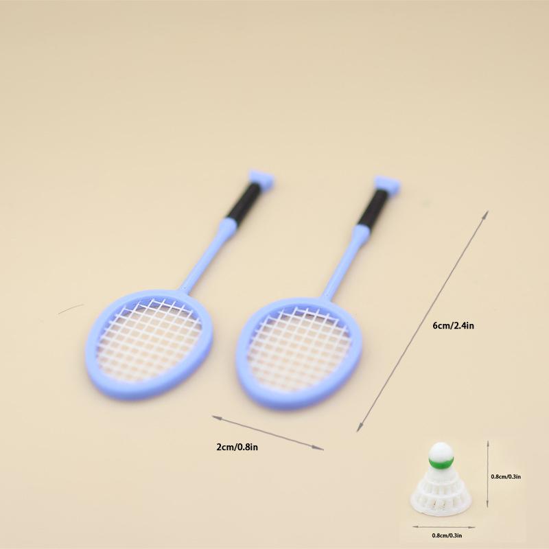 

1/12 Dollhouse Simulation Mini Badminton Racket Set Dollhouse Sports Scene Decoration Dolls House Pretend Play Toys