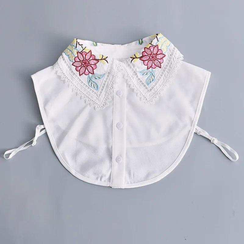 Women Embroidery Floral Shirt Fake Collar Shirt Detachable Lapel Necklace False Collar Blouse Half-Shirt Tops Fuax Cols