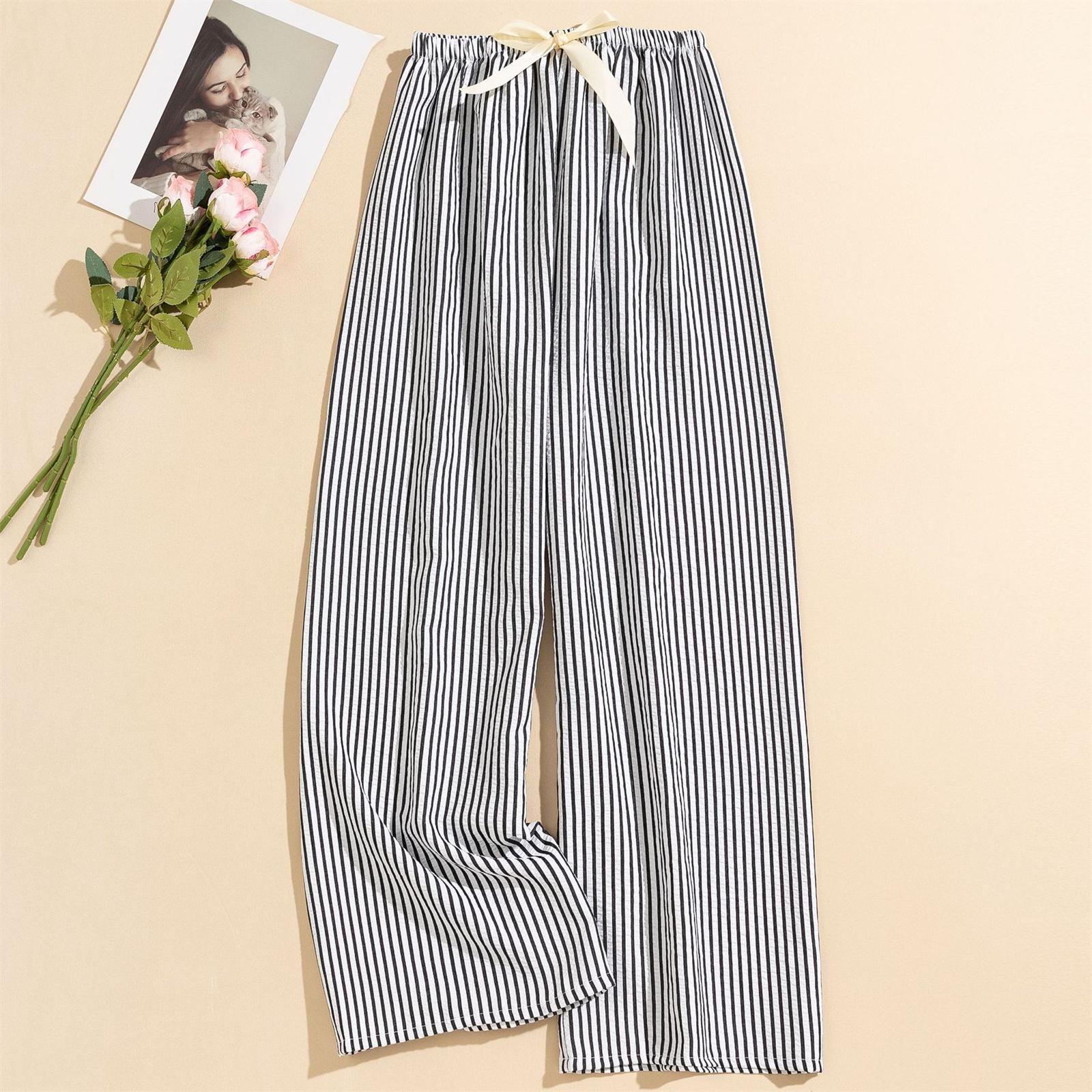 

Women s Casual Fashion Sleep Pants Striped Loungewear Pants Wearable As Outerwear High-Waisted Pants One Size белый
