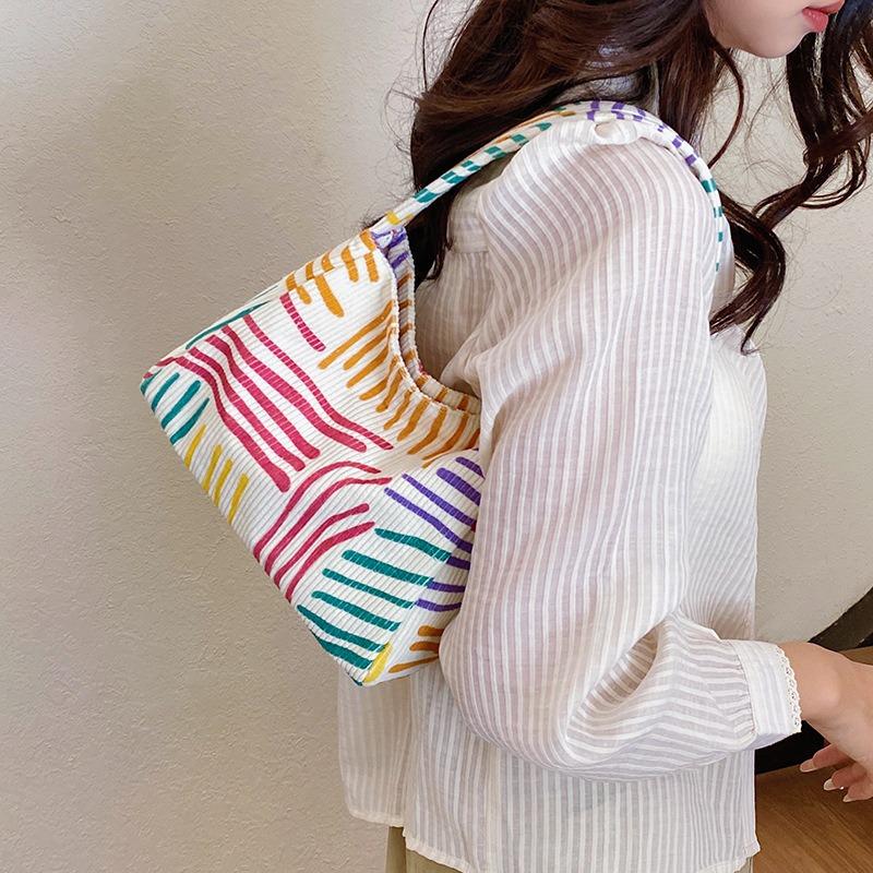 Spring New Trend Stripes Are Beautiful, Light, Fashionable and Simple, Shoulder Underarm Bag, Portable Tote Bag