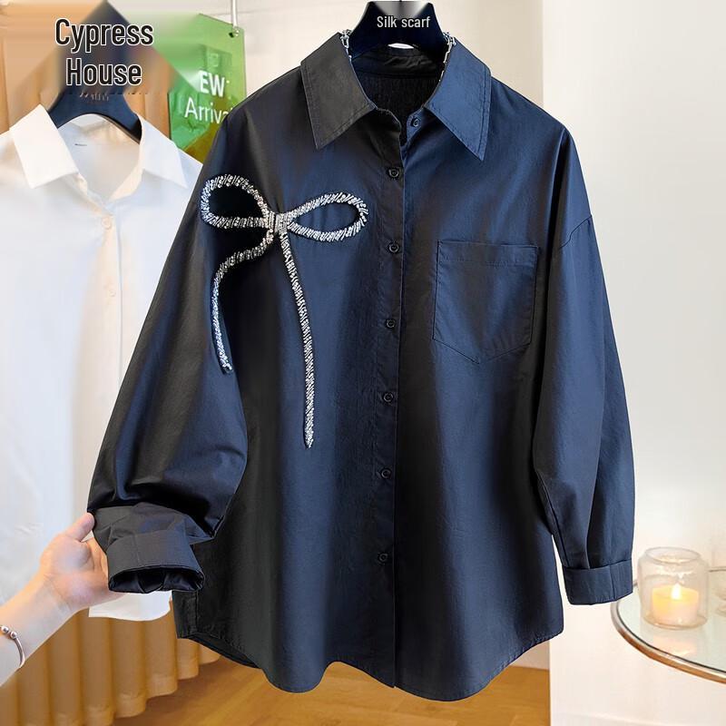 

Sibaishi Women s Beaded Bowknot Lapel Shirt M