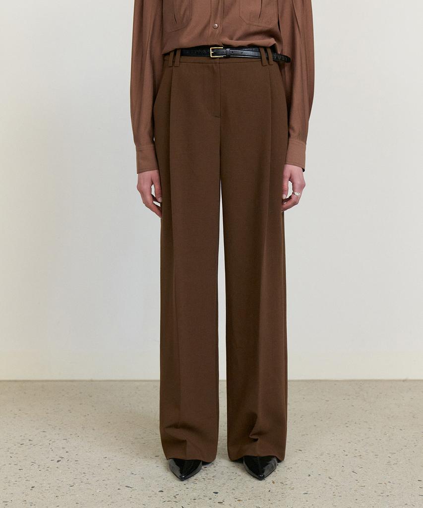 STEP AROUND Front Tuck Wide Slacks_Brown