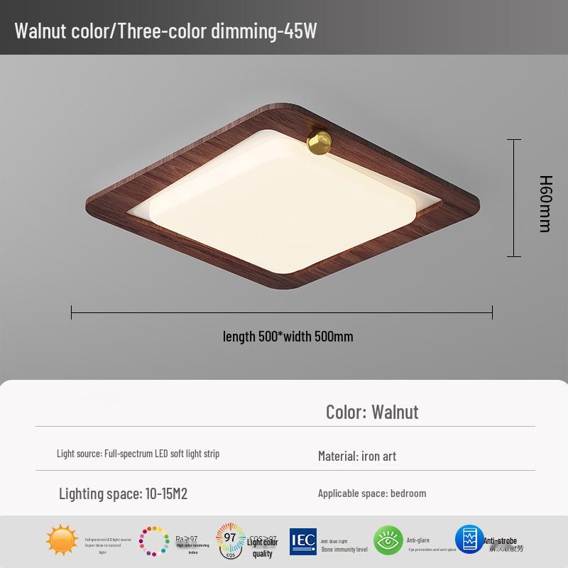 Chinese Style Retro Walnut Ceiling Light - Full Spectrum Eye Protection for Living Room & Study
