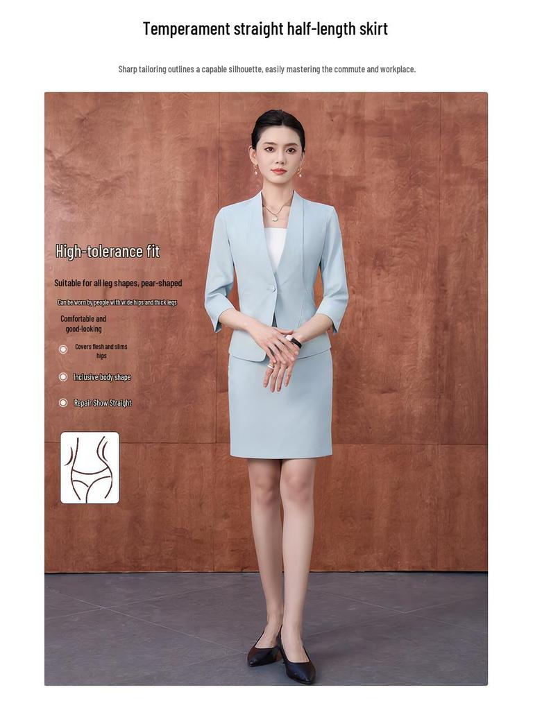 2026 Women's Professional Suit Set with Seven-Sleeve Jacket & Skirt for Beauty Salon