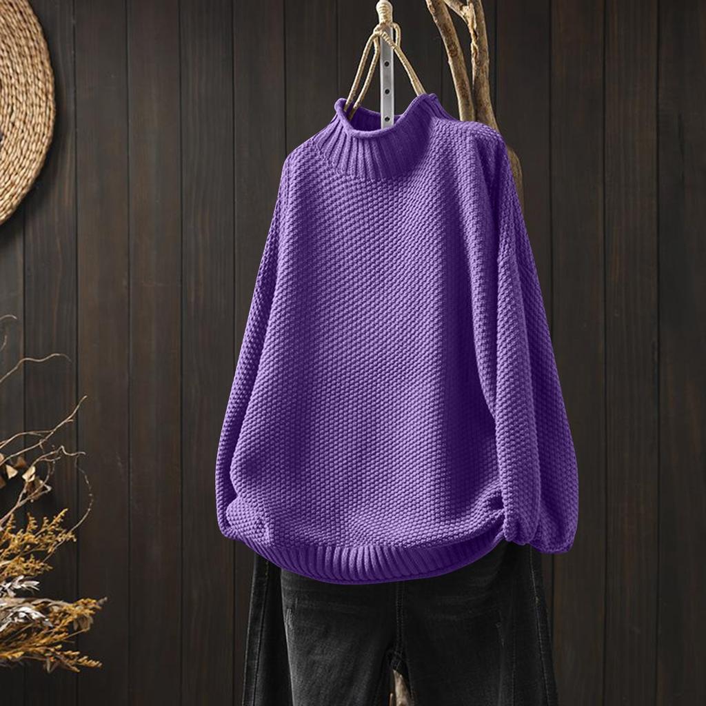 Women's Fashion Solid Color Half High Neck Long Sleeved Casual Pullover Knitted Base Sweater Top
