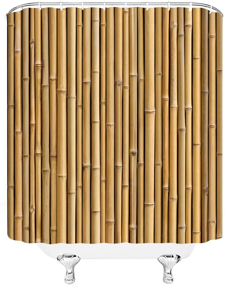Wasserdichter Duschvorhang mit natürlichem Bambusstock-Muster, 180x180cm - 3D-bedruckter Holztextur-Badevorhang für Öko-Dekor