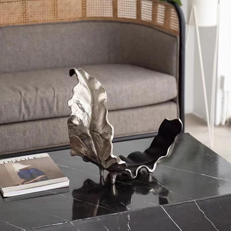 Tray Miniatures Decor Figurines Resin Handicraft Leaf Fruit Bowl Curved Dead Leaf Desktop Storage Container Tray Home Decor