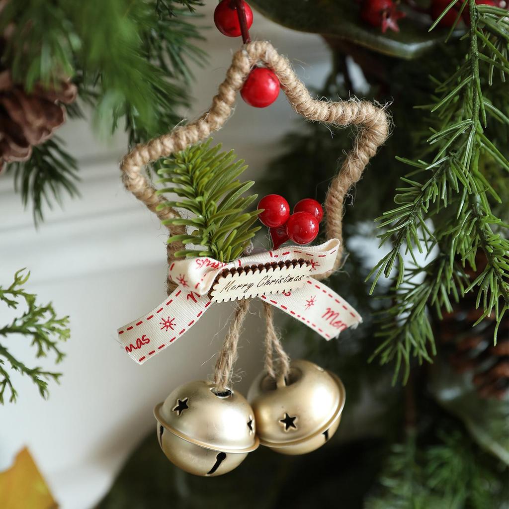 2025 Christmas Star Bow Bell Ornament Hangable Five-pointed Star Bells Wreath Pendant For Window Wall Door Handle