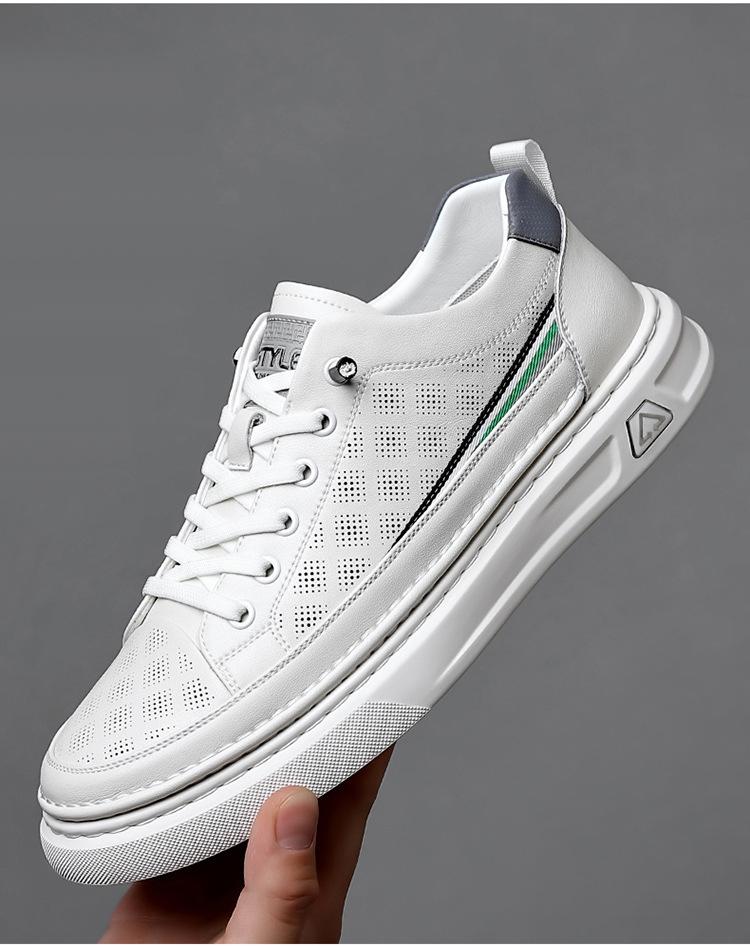 2024 New Shoes for Men Genuine Leather Casual Shoes Trend White Flat Skateboard Shoes Breathable Slip-on Sneaker