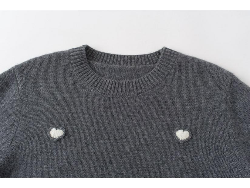 Korean Design 100% Pure Cashmere Heart Sweater - Thick Loose Fit, Versatile Casual Pullover for Women