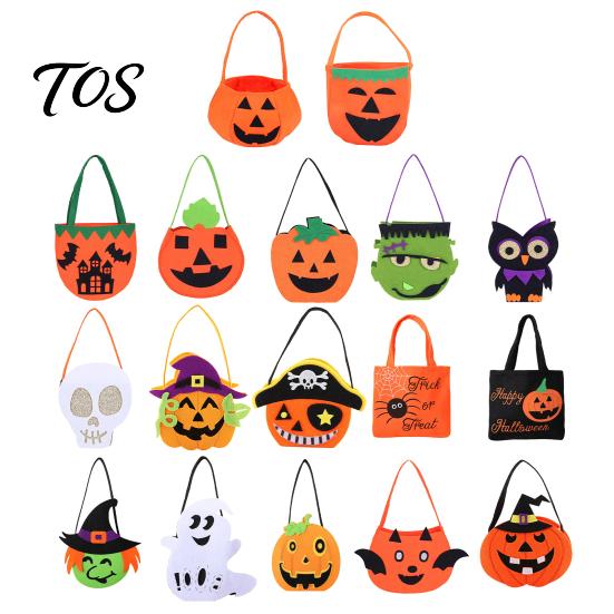 Halloween Candy Bags for Kids Felt Bag, Pumpkin Ghost Skull Cat Owl Tote Decorative Holiday Sacks Kids, Non Woven Trick or Treat Handbag, Party Favor
